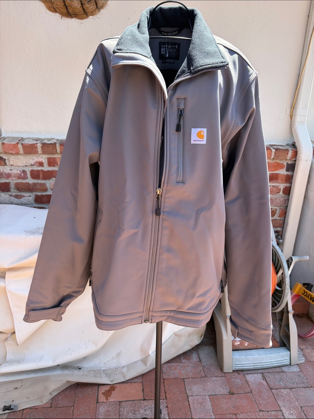 Carhartt Taupe Softshell Rain Defender Jacket with Black Inner Collar